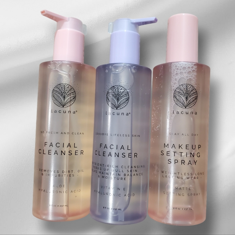 Lacuna Set Of 2 Facial Cleansers And Makeup Setting Spray 8oz Each NEW